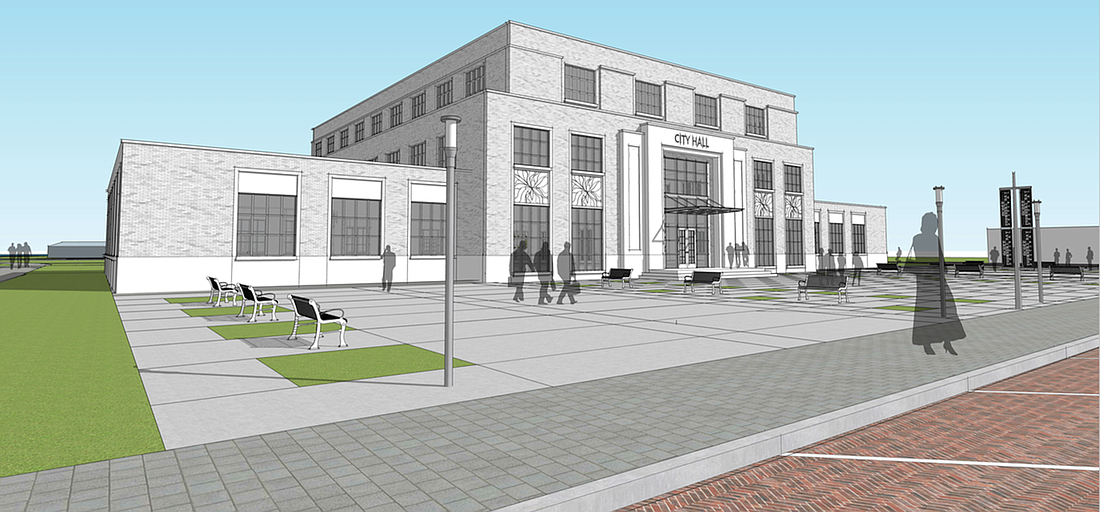 The exterior design concept selected by commissioners features brick masonry with precast concrete.