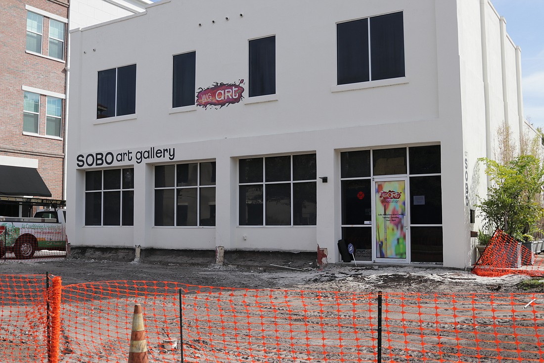 The outdoor patio being built in front of the SoBo Art Gallery will be complete with tables, chairs and electricity and will serve as a gathering place for gallery guests and others visiting downtown Winter Garden.
