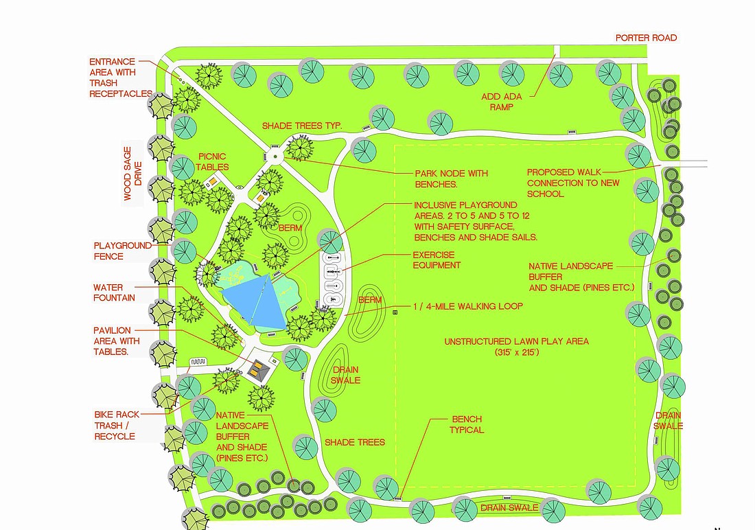 Current plans for the park include a playground for children ages 5 to 12, a tot lot and an open field with a quarter-mile walking track around it, among other amenities.