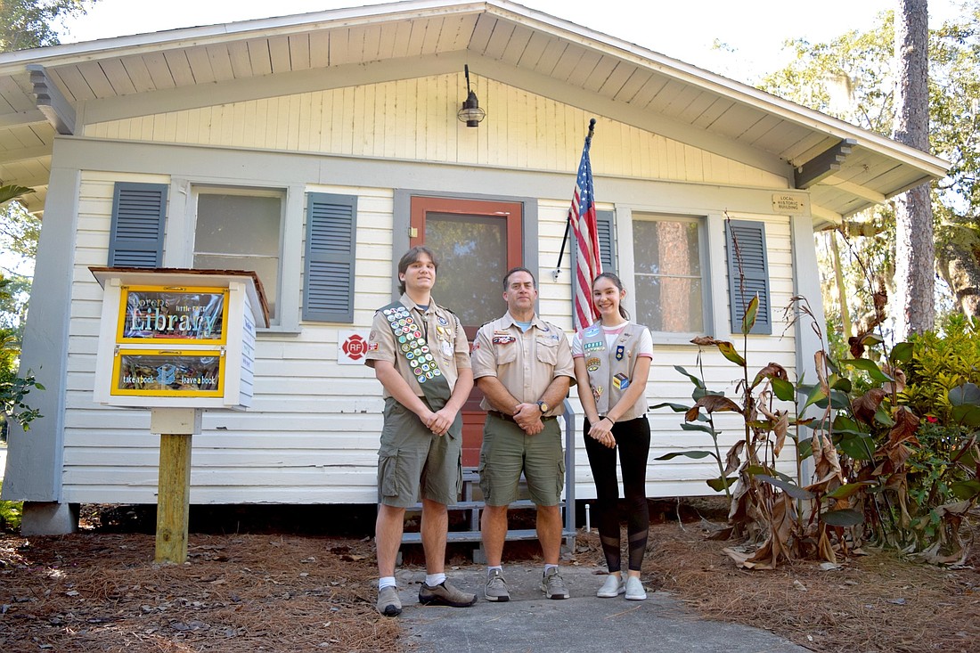 Windermere siblings Charles and Janine Matteson, along with BSA Troop 320 Scoutmaster Aaron Drone, are ready to tackle the Cal Palmer project.