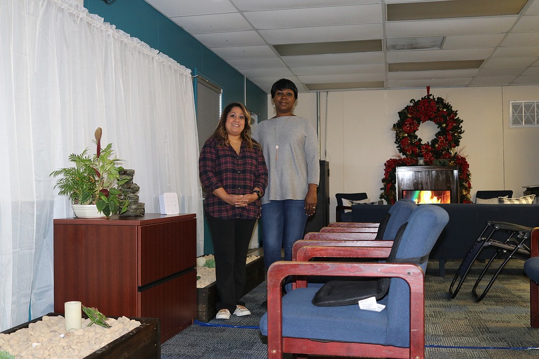 Partner events coordinator Davina Chunoo, left, and registrar Yete Payne put together the Zen Den with the help of volunteers from the PTO.