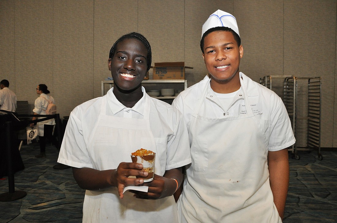 Ocoee High School students Riahna Nichols and Rultz Bonne-Annee were proud of their dessert â€” a chocolate mousse and vanilla flavored marshmallow fluff with peanuts, topped with potato chip and pretzel toffee.