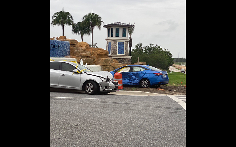 Valerie Mihalek and fellow Waterleigh residents estimate there have been at least three accidents lately at the intersection leading into their neighborhood. (Courtesy Valerie Mihalek)