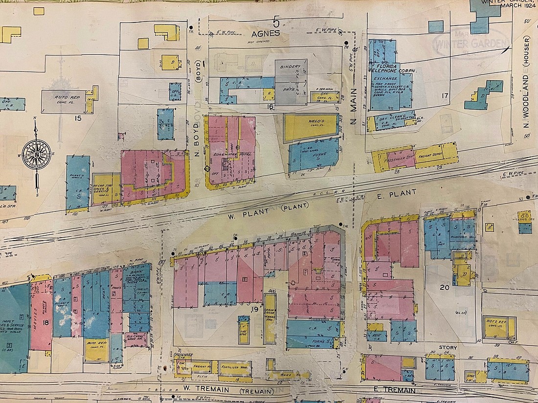 The Sanborn Water and Fire Maps of Winter Garden were created for insurance companies and were updated regularly by pasting new building locations and other information on this single map. It was used from 1924 to 1960.