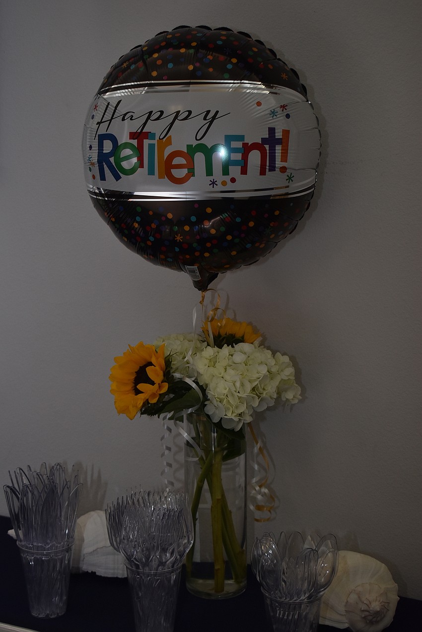 Retirement balloons and banners decorated the police station.