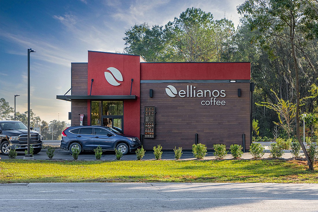 Drive-thru Ellianos Coffee features beverages along with food including breakfast sandwiches, cookies, brownies and chicken salad croissants.