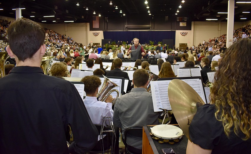The Riverview High band performs a whimsical medley of music from Star Wars, E.T. The Extra-Terrestrial and the NBC Nightly News.
