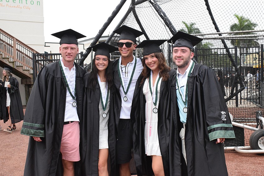 Frank Catania, Taylor Liffey, Kyle Bailey, Michaela McCue and Christian Tardi prepare to line up for the ceremony.