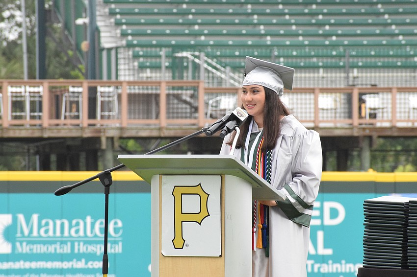 Reva Gandhi congratulates Lakewood Ranch High School Class of 2022 during her speech.