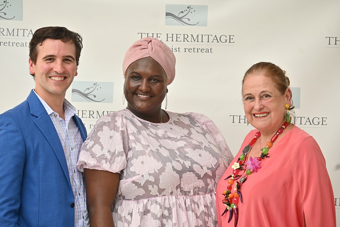 Andy Sandberg, Shariffa Ali and Flora Major celebrate the announcement of the Hermitage Major Theater Award on Wednesday. (Photo: Spencer Fordin)
