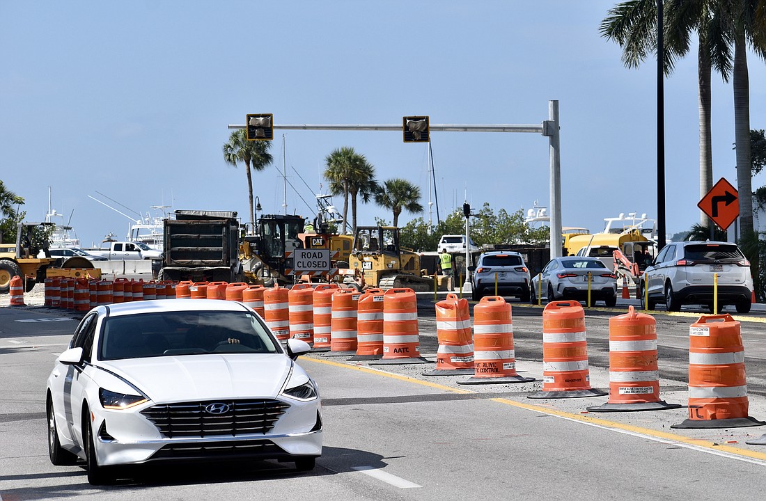 Traffic heads north from the main construction zone on Tamiami Trail.