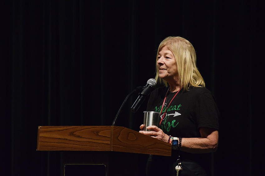 Principal Cheryl McGrew welcomes students in third through fifth grade and parents to the annual fifth grade talent show. McGrew says the talent show is something younger students can look forward to in fifth grade.