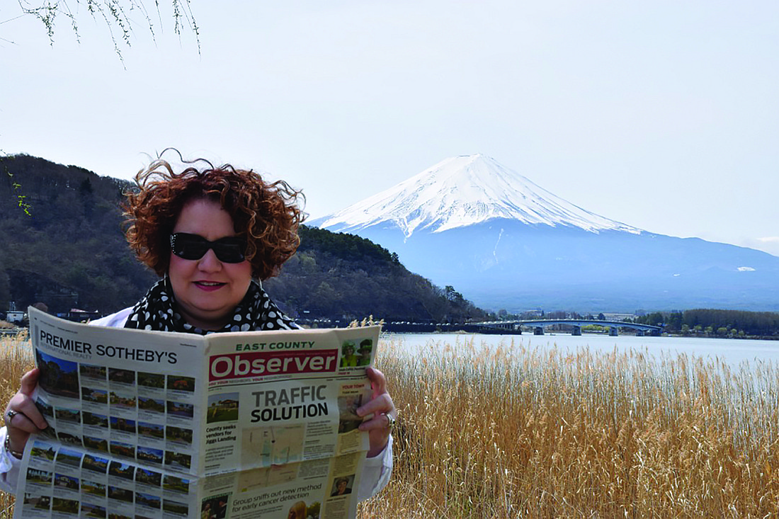 FAR EAST. Eva Rey poses at Lake Kawaguchi near the base of Mount Fuji in Japan.