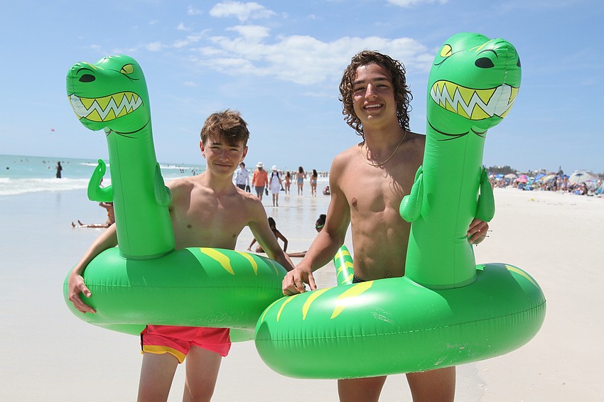 APRIL: Joey Zimmerman and Mitchell Reed enjoy their time in the sun before heading back to Dayton, Ohio.