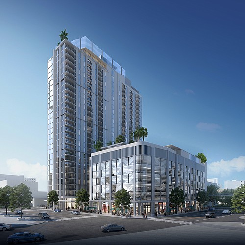 The Arts and Entertainment Residences, is being built at 300 W. Tyler Ave in Tampa. The 334-unit luxury tower will include a 514-space parking garage with 13,688 square feet of retail space. (courtesy)