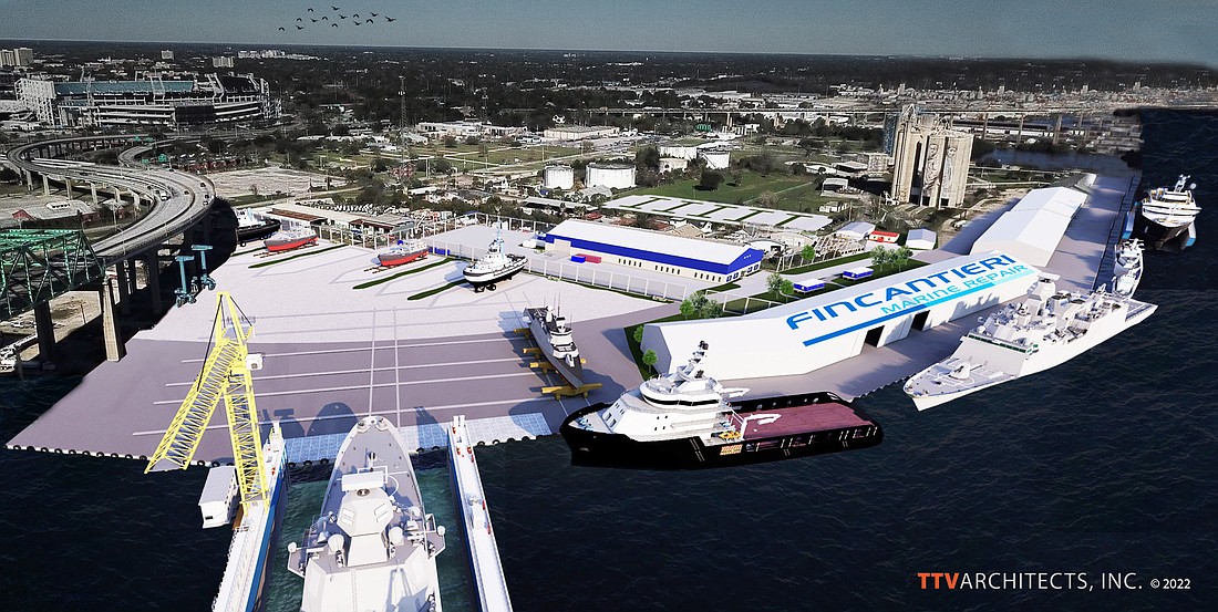 A rendering of the Fincantieri Marine Repair facility planned at Commodores Point Downtown.