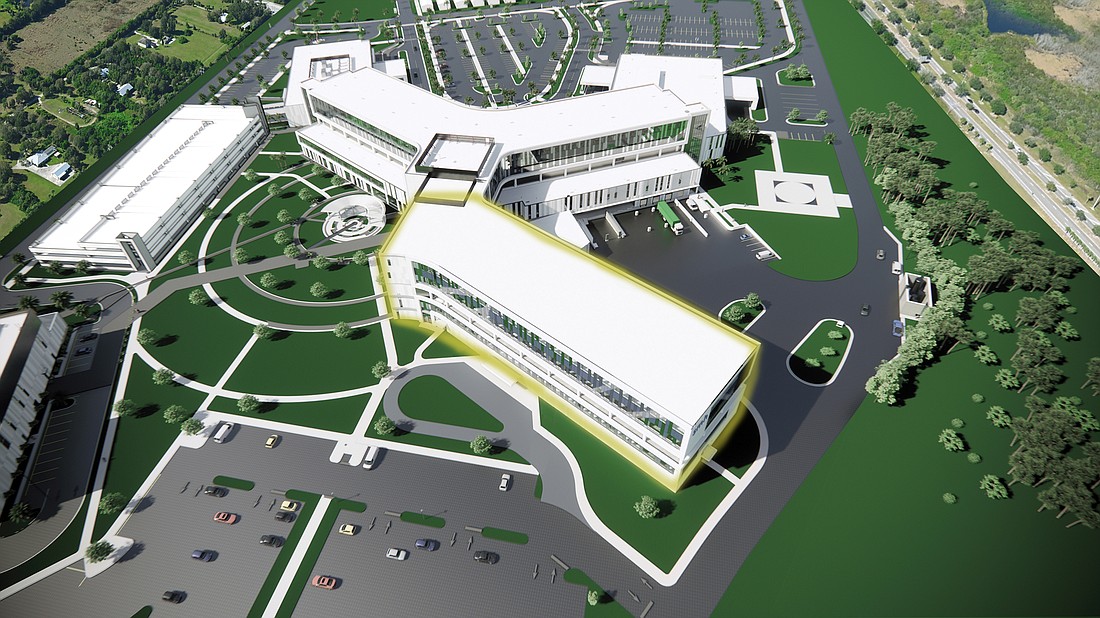 Outlined in green is the 68-bed expansion planned at Sarasota Memorial Hospital-Venice. (Courtesy rendering)