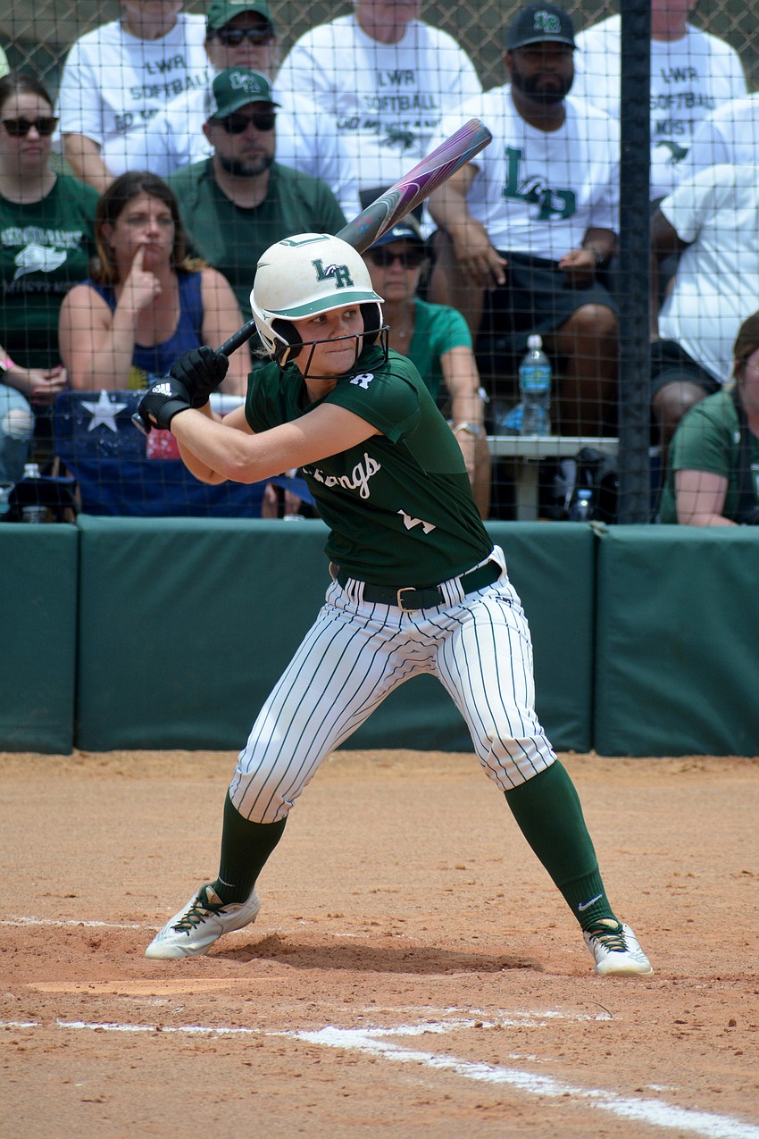 Lakewood Ranch senior Grace Hogie begins her swing against Western High. Hogie would record an RBI triple on the swing.