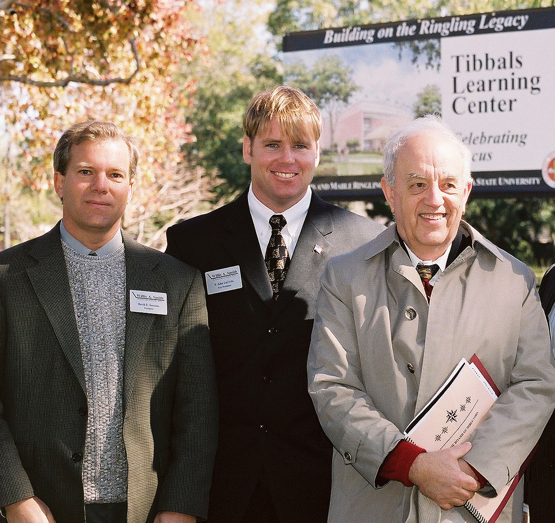 Willis Smith executives Dave Sessions and John LaCivita with Howard Tibbals at the groundbreaking of the Ringling Museum Tibbals Circus Museum in 2003.