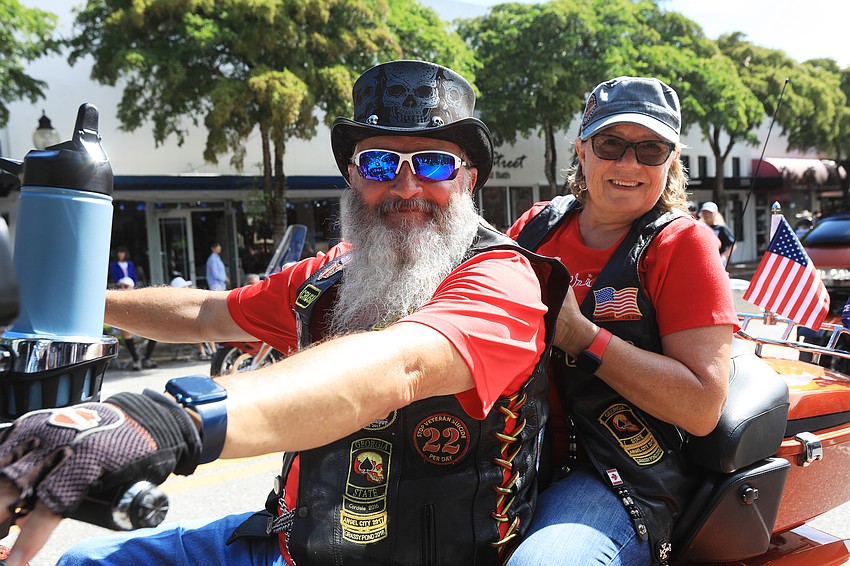 Crush and Gypsy Webster ride out with other bikers.