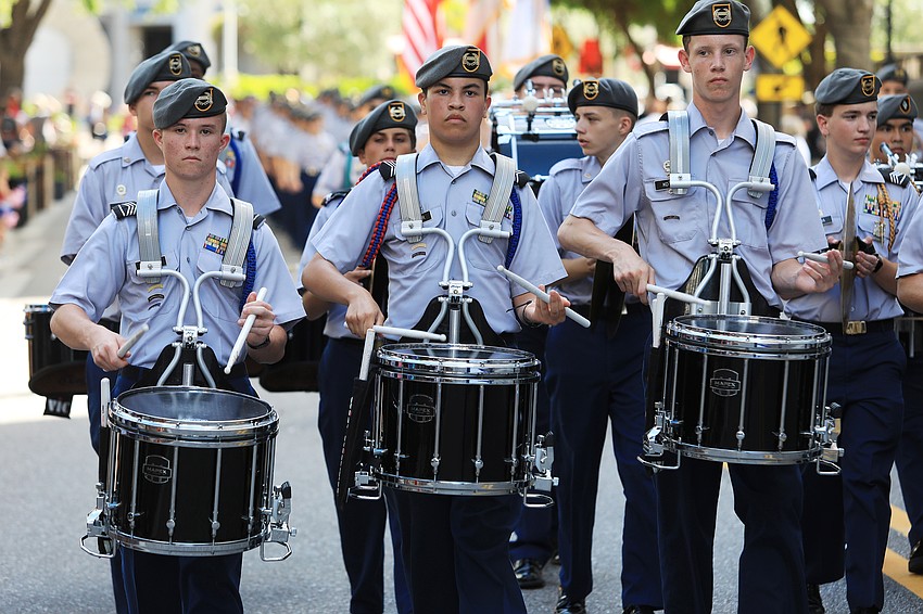Sarasota Military Academy's drum line beat loudly for the crowd.
