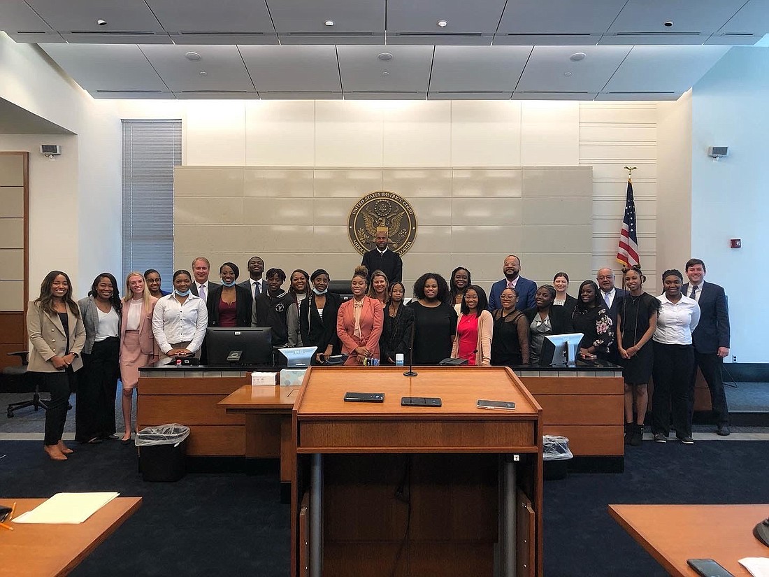 Students from William M. Raines and Jean Ribault high schools participated in a mock trial competition at the Bryan Simpson U.S. Courthouse.