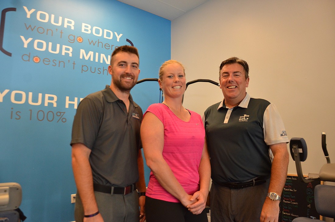 LPGA golfer Jacqui Concolino, center, relies on personal trainer Andrew Noble, left, and golf pro Kenny Nairn to keep her at the top of her game.