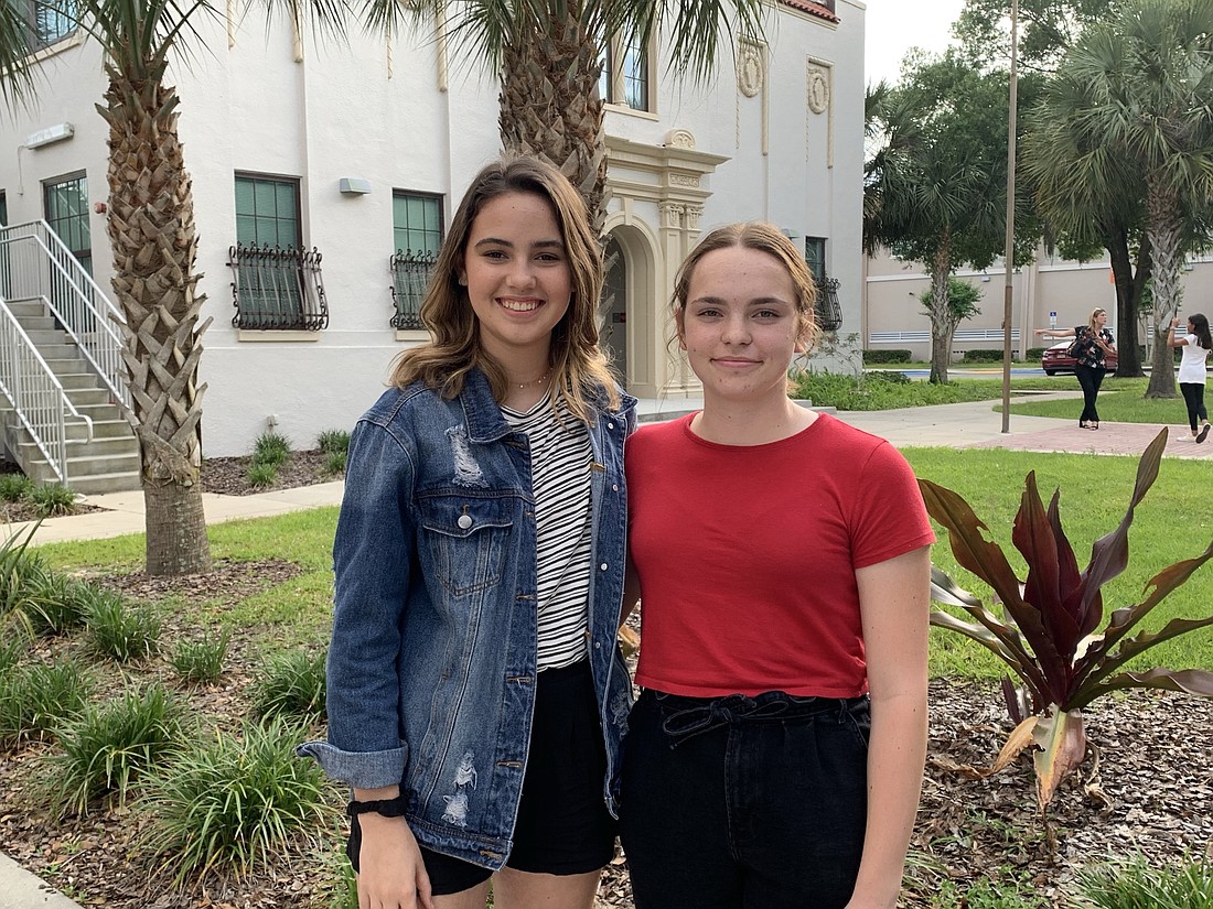 Ella Brinckerhoff, left, and Alexandria Muir created a video that won second place in the Student Television Network Nationals competition under the Creative Segment â€” Middle School category.