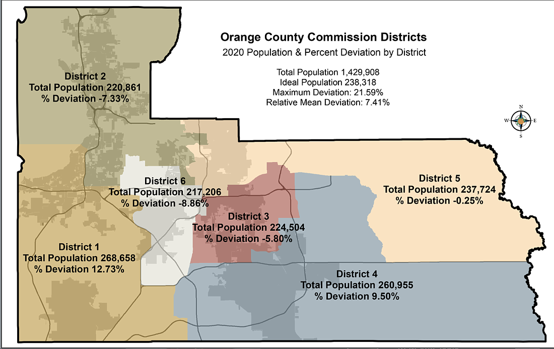 This is what the current Orange County commissioner districts look like.