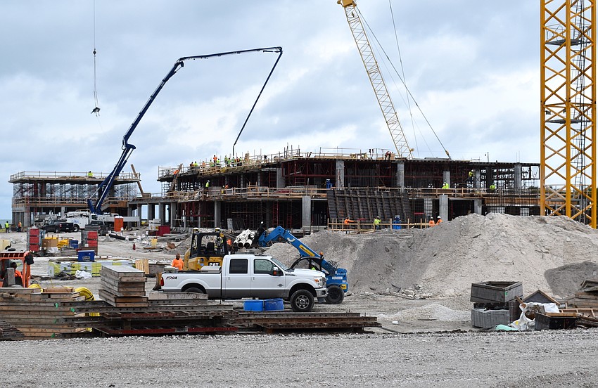 Workers recently poured concrete for the hotel's second floor.