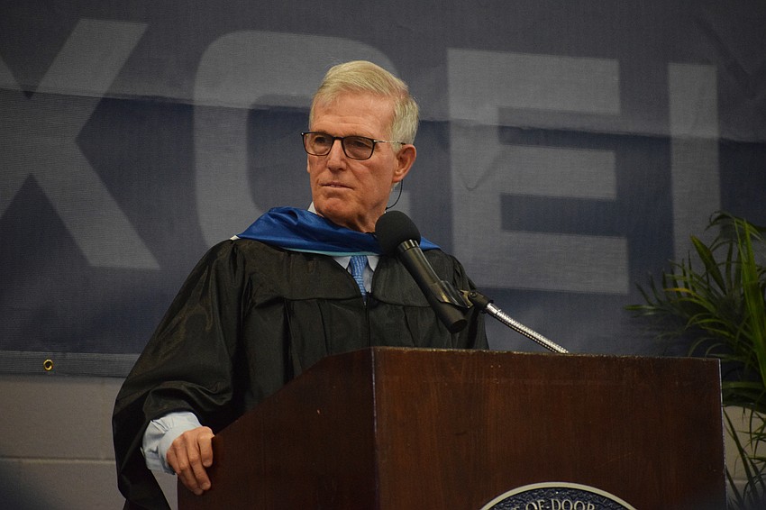 James Connor, the interim head of school, welcomes graduates, faculty and staff and families to the ceremony before addressing the Class of 2022.