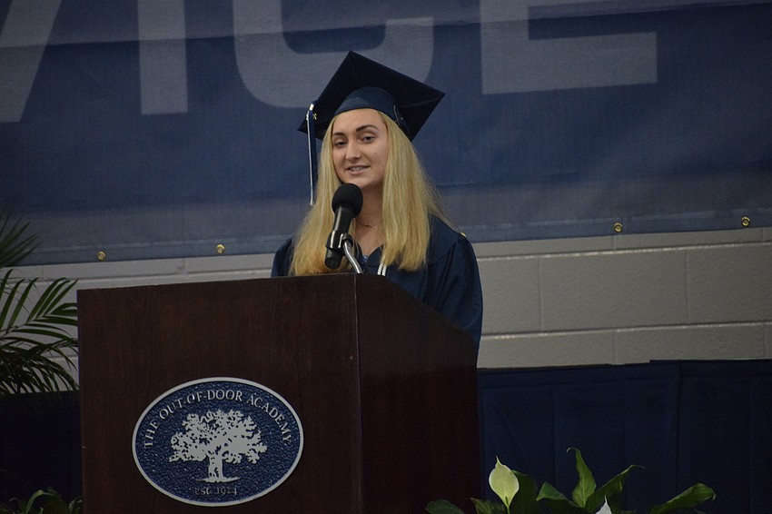 Samantha Malcolm, the valedictorian, tells graduates that awards and recognitions don't matter as much as the number of people they impact in their lives.