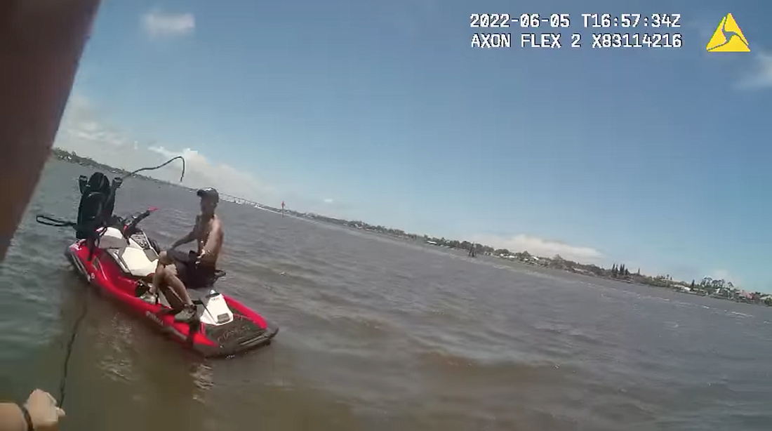 Body cam photo of Ronald Williams attempting to steal a jet ski on the Intercoastal Waterway