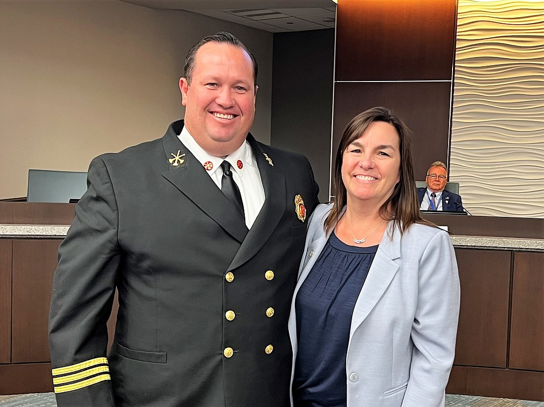 Kyle Berryhill with City Manager Denise Bevan. Photo courtesy of the city of Palm Coast