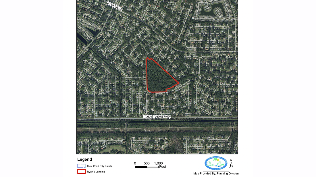 The location of the proposed Ryan's Landing 55+ community, as shown in City Council meeting documents