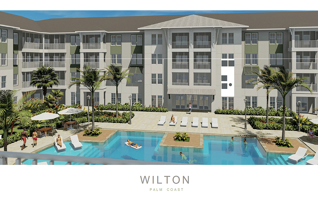 A rendering of the proposed apartment complex, as shown in city meeting documents