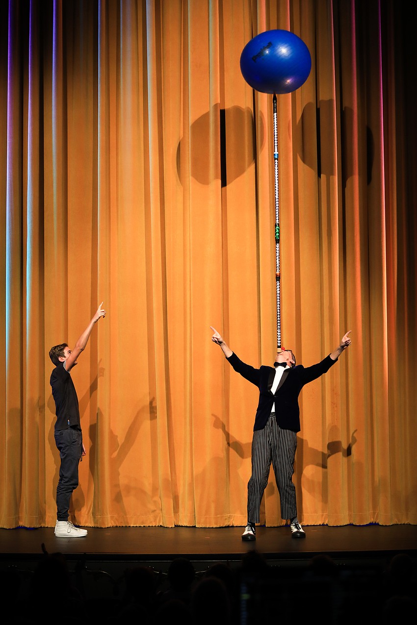 Audience member Caleb Overholt helps Chris Allison bring the funny. (Photo: Harry Sayer)