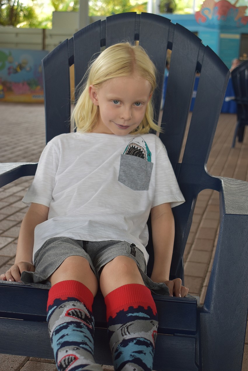 Finley Monnot wore his shark socks to celebrate World Oceans Day.