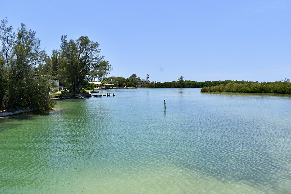 The Greer Island lagoon between the Longboat Pass Bridge and the Gulfside beaches. The plan is to dredge sand from the canal feeding it this year. (File photo)