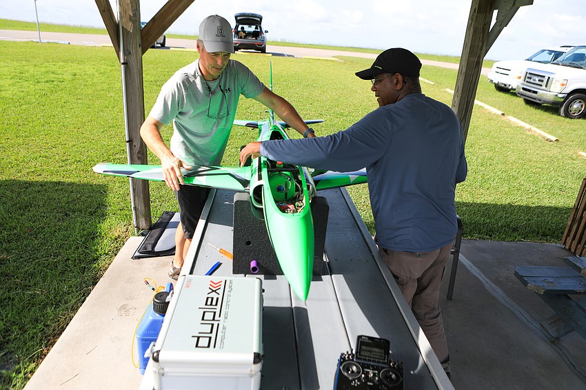 Chad Wrightson prepares his jet plane for flight.