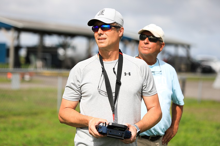 Chad Wrightson controls his jet plane.