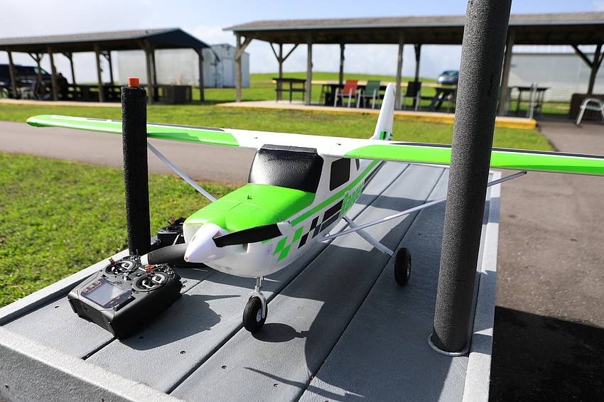 Chuck Slenker is using a foam plane at the flight field while he trains for more powerful aircraft.