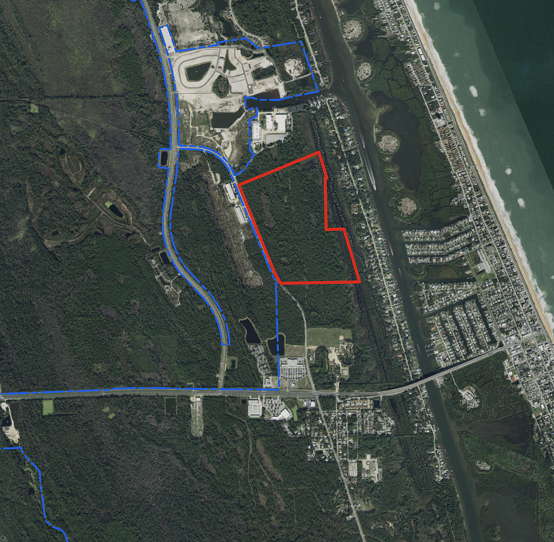 The Grand Reserve East site, outlined in red, as shown in Palm Coast planning board documents.