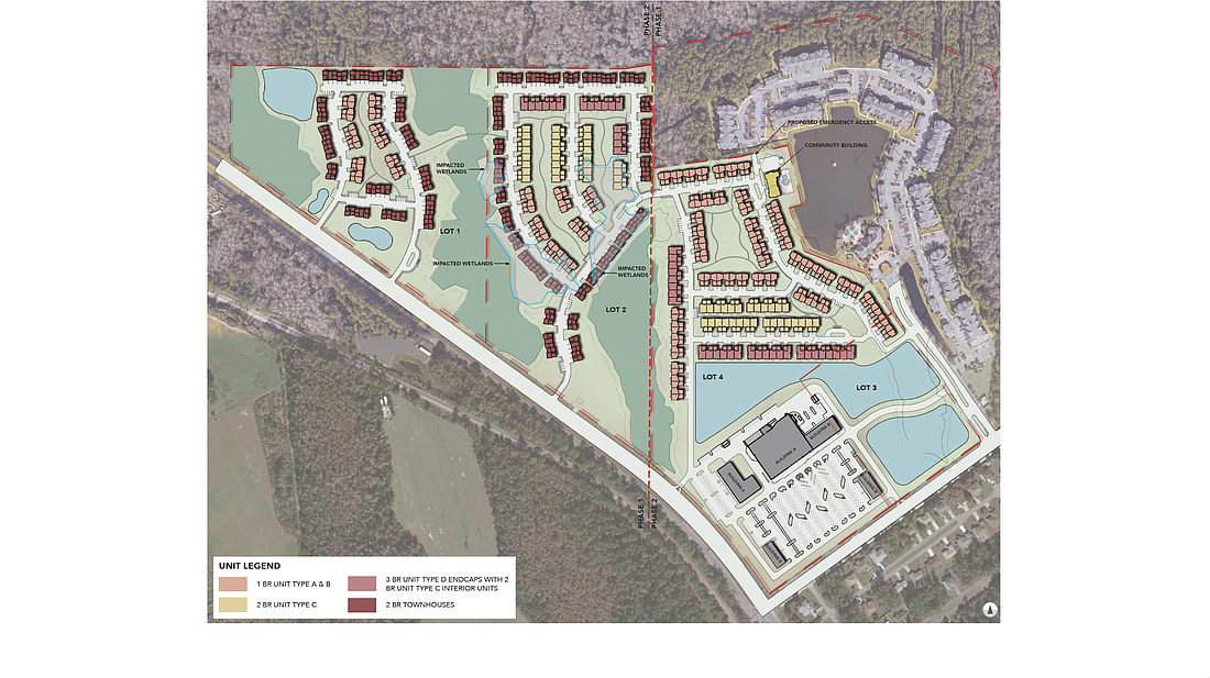 A masterplan for the proposed multifamily and commercial development, as shown in Palm Coast planning board documents.
