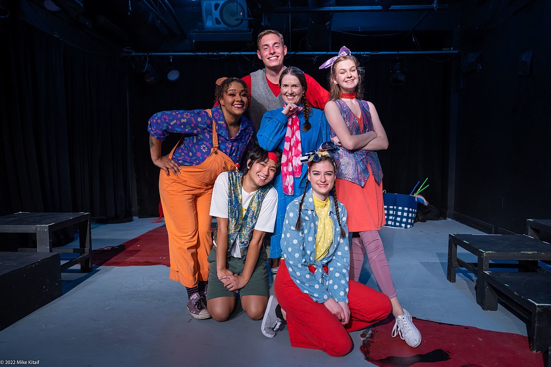 The Schoolhouse Rock cast. Front row: Nick Sok and Elizabeth Post. Middle row: Phillipa Rose, Junine Johnson, Rebecca Davis. Back: Michael Sheehan. Photo by Mike Kitaif