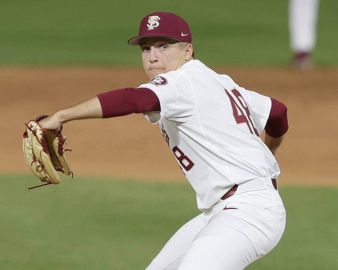 Sarasota Sailors alum Conner Whittaker, who just finished his freshman season at Florida State, held a 2.48 ERA over 36.1 innings in 2022. (Photo courtesy of FSU Athletics)