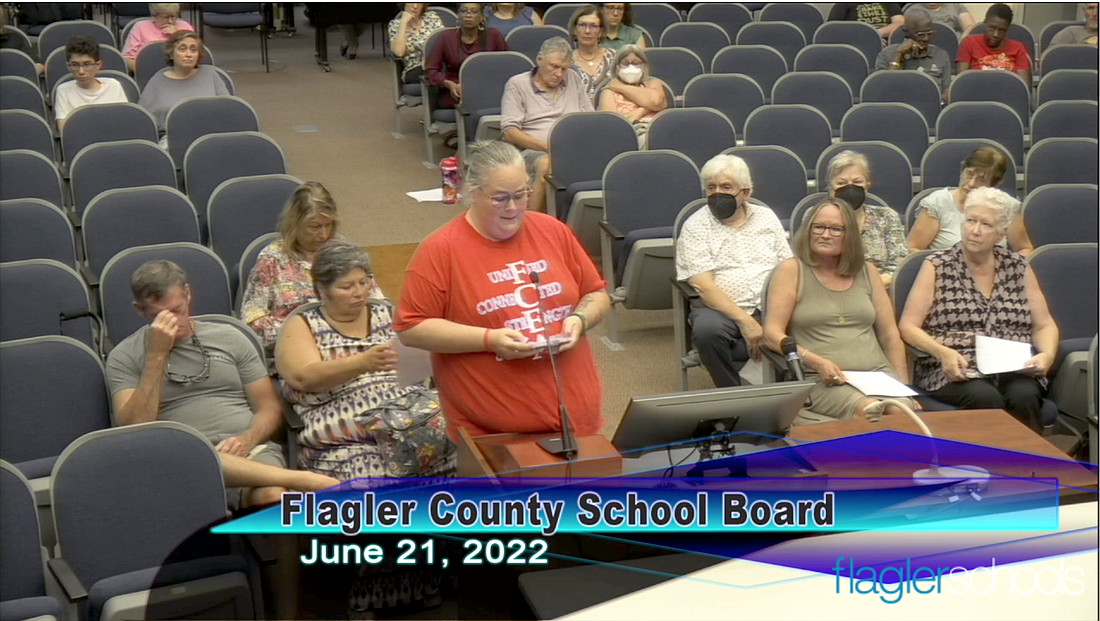 Abbey Cooke speaks during public comments at the Flagler County School Board meeting June 21.