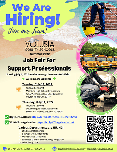Volusia County Schools is hosting a summer job fair for support professionals. Courtesy of VCS