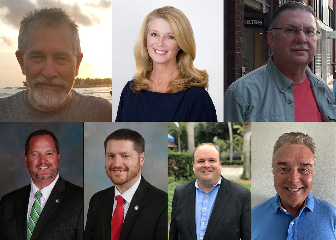 Top row: Zone 1 Ormond Beach City Commission candidates: Joseph Valerio, Lori Tolland and Tim Grigsby. Bottom row: County Council District 4 candidates: Troy Kent, Rob Littleton, Ken Smith and Michael McLean. Courtesy photos
