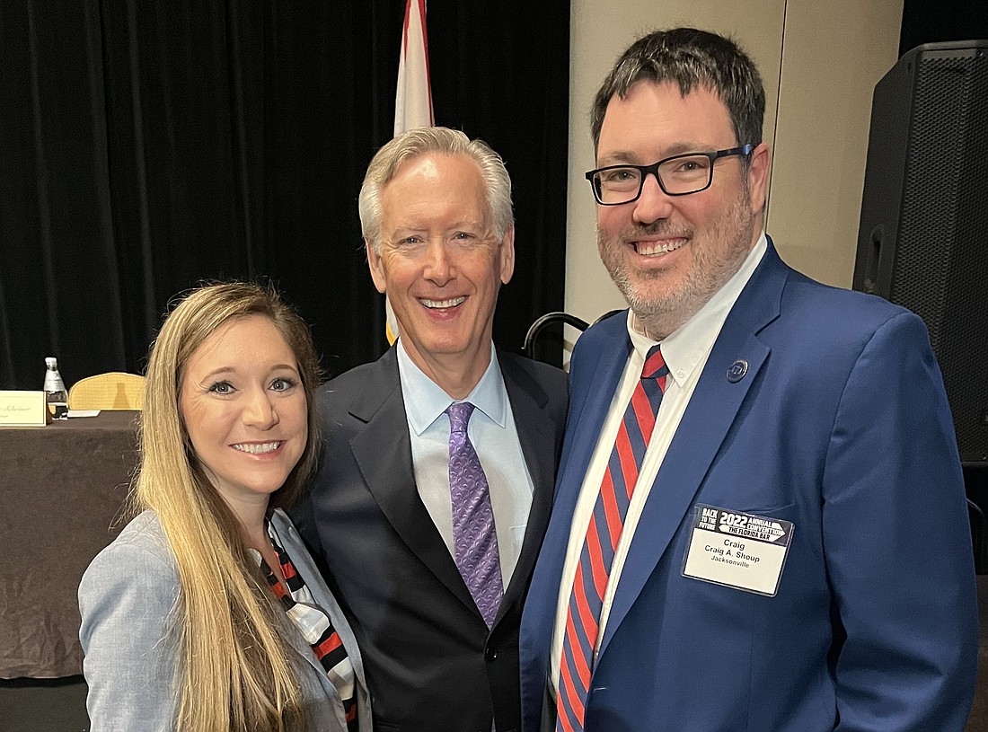 The Florida Bar Young Lawyers Division 4th Circuit Governor Sarah Morris, The Florida Bar 2021-22 President Mike Tanner and Craig Shoup, executive director of the Jacksonville Bar Association.